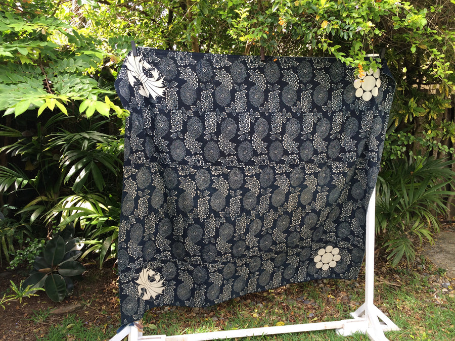 futon cover, katazome w/stencilled crests